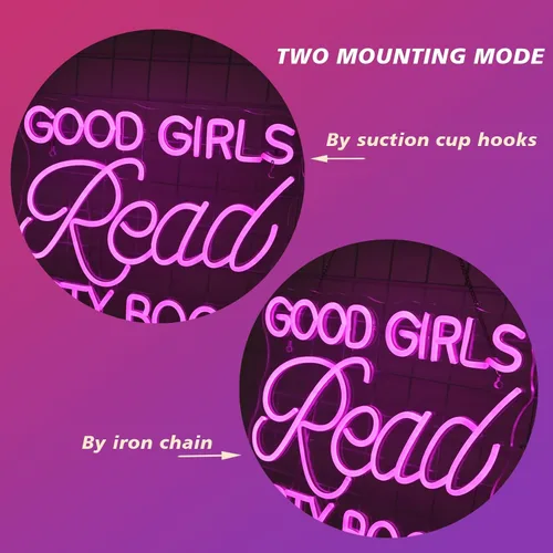 Vista 9 de Letrero LED de neón para decoración de pared, con texto en inglés "Good Girls Read Dirty Books", luz de neón regulable para el hogar, libro, fiesta