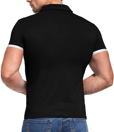 Vista 4 de KUYIGO Camisas de manga larga y corta estilo polo para hombre, estilo informal, ajustadas, diseño sólido, suave, con botones, de algodón, con A1