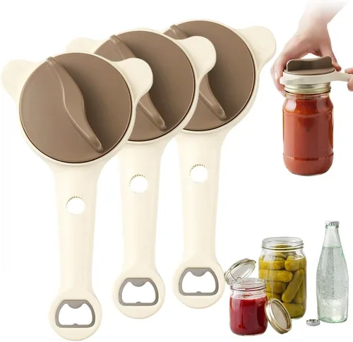 Vista 9 de Abrelatas de acero inoxidable ajustable, abridor de tarros para manos débiles con abridor de tapas de botellas, agarre de tapa multifuncional