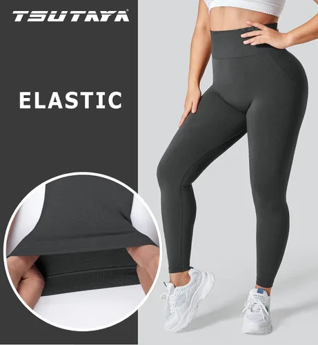 Vista 3 de TSUTAYA Leggings de entrenamiento sin costuras para mujer, control de abdomen, levantamiento de glúteos, cintura alta, pantalones de yoga