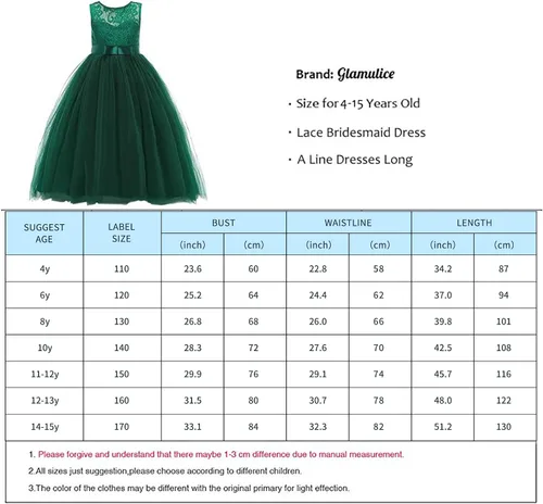 Vista 2 de Glamulice Flower Girls Lace Bridesmaid Dress Princess Elegant Tulle Long A Line Dresses Pageant Wedding Party Ball Gown