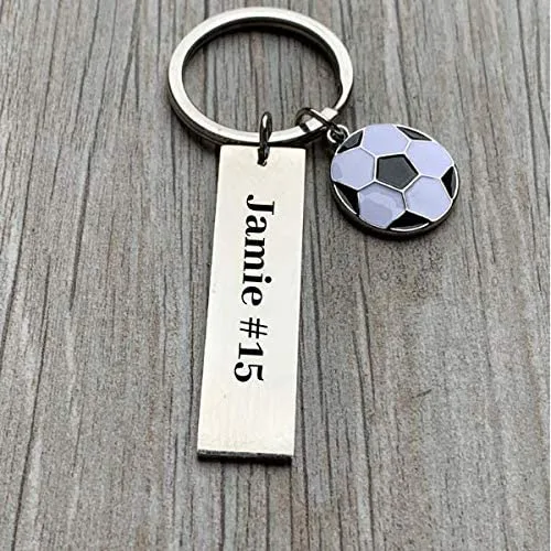 Vista 7 de Personalized Engraved Soccer Keychain, Custom Unisex Stainless Steel Soccer Gift, Soccer Jewelry, Gift for Boy and Girl Soccer Players