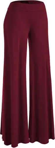 Vista 13 de Made By Johnny Pantalones palazzo elásticos de pierna ancha para mujer, lisos, casuales, cómodos