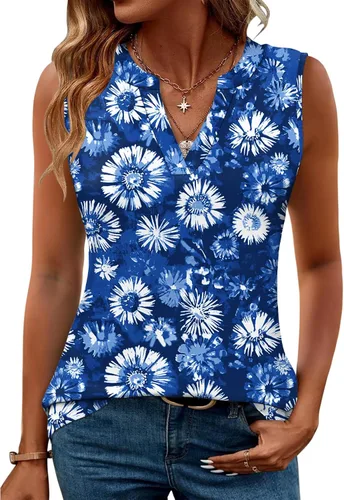 Vista 24 de Romanstii Camisas sin mangas para mujer, estilo casual, de verano, cuello en V, blusas elegantes, túnica