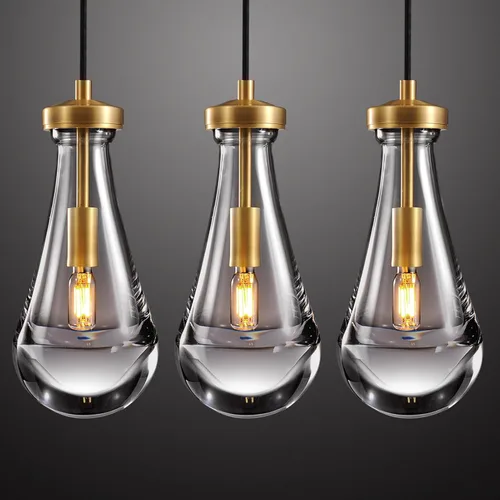 Vista 10 de Luces Colgantes Modernas de Gota de Lluvia, Luces Colgantes para Isla de Cocina, Lámpara de Comedor con Barra de Latón, Candelabro de Gota de Lluvia