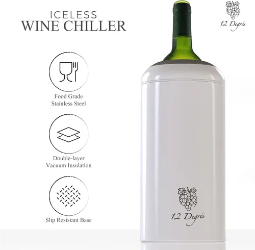 Vista 6 de Juego de Enfriador de Vino 12 Degrés - Regalos de Vino Perfectos para Mujeres y Hombres - Enfriador de Vino Aislado de Acero Inoxidable con Bomba