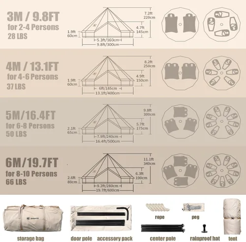 Vista 2 de ShinHye Tienda de campaña de lona para yurtas, 4 estaciones, para camping, 100% algodón, tiendas de campaña glamping con gato de estufa, camping