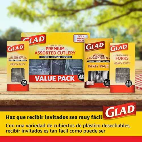 Vista 5 de Glad Tenedores de plástico transparente, 24 unidades Tenedores de plástico transparente resistentes para uso diario