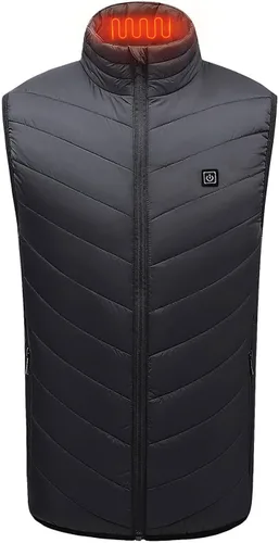 Vista 3 de DOLKFU Chaleco térmico eléctrico recargable por USB, cuello alto, zona calefactora, chaqueta acolchada para invierno