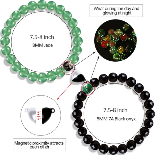 Vista 5 de Nifsun Juego de pulseras de cristal a juego para parejas, tobilleras de obsidiana, cuarzo rosa, jade, chakras, piedra natal, pulseras para mujeres