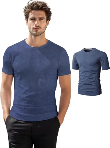 Vista 25 de H2H Camisetas para hombre - Pack de varias unidades, diseño simple, manga corta, ajuste delgado, mezcla de algodón (cuello en V/cuello redondo)