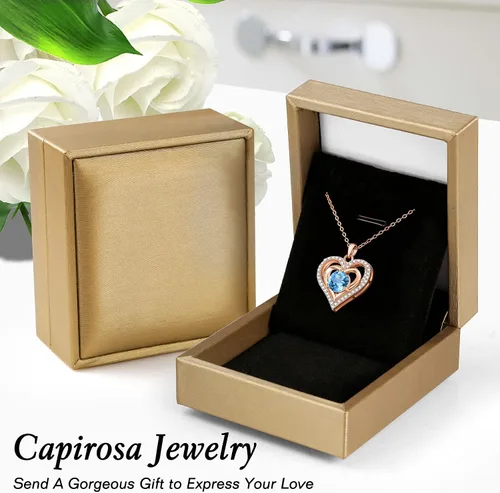 Vista 5 de capirosa S925 Forever Love Heart Necklaces for Women Mother's Day Gifts Sterling Silver Rose Gold Diamond Birthstone Pendant Necklace Jewelry
