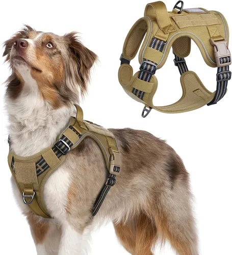 Vista 73 de rabbitgoo Arnés táctico para perros pequeños, chaleco de servicio militar sin tirones con asa y Molle, de fácil control para entrenar y caminar