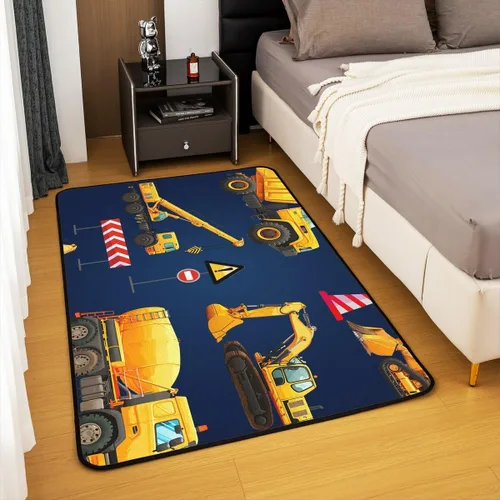 Vista 4 de Alfombra de excavadora de dibujos animados de 3 x 5 pulgadas, color amarillo, alfombra antideslizante para niños, niños, adolescentes, equipo al