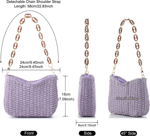 Vista 2 de Ovida Bolso de hombro de paja para mujer, bolso de playa tejido de paja para verano, bolso pequeño de mano de paja, bolso de mano para teléfono