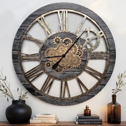 Vista 14 de ImprovingLife The Gears Clock - Reloj de pared con engranaje móvil real de 36 pulgadas, estilo vintage, industrial, de gran tamaño, rústico