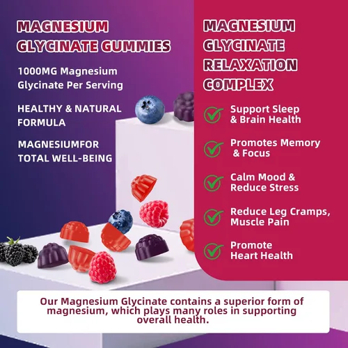 Vista 3 de 120 unidades de gomitas de glicinato de magnesio de 1000 mg para mujeres y hombres, suplementos de malato de magnesio y taurato para dormir, apoyo