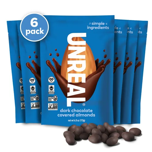 Vista 8 de UNREAL Almendras de chocolate negro - Certificado vegano, sin gluten, comercio justo, sin OMG, sin alcoholes de azúcar o soja (3 bolsas)