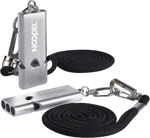 Vista 7 de Whistle Emergency Noopel - Silbatos de supervivencia de tres tubos, paquete de 2 con cordón y llavero para senderismo, camping, kayak, deportes
