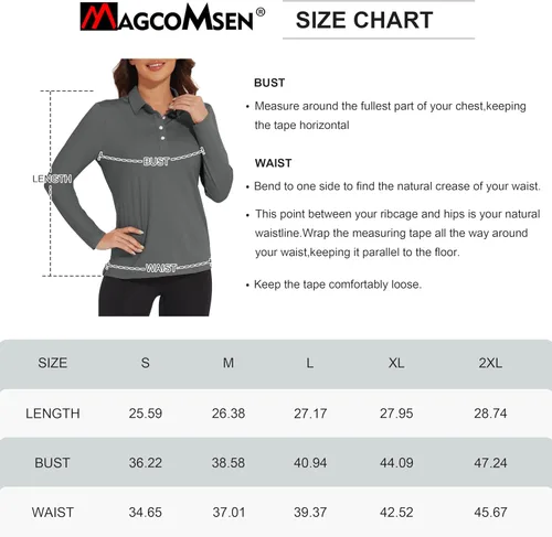 Vista 7 de MAGCOMSEN Camisetas tipo polo de manga larga para mujer, de secado rápido, protección solar UPF 50+, ligeras, atléticas, para tenis