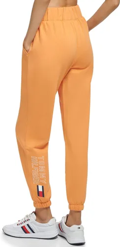 Vista 3 de Tommy Hilfiger Pantalón deportivo con cintura elástica y puños para mujer, con bolsillos inclinados, rayas globales en la cintura