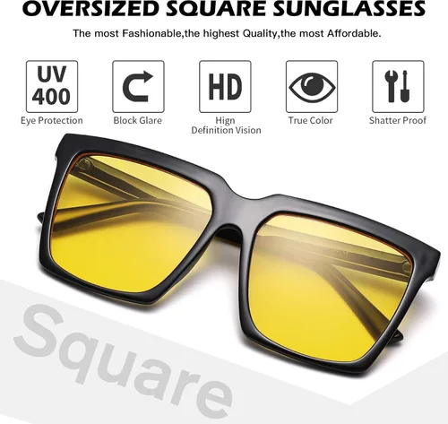 Vista 4 de Gafas de sol cuadradas de gran tamaño para mujeres y hombres, a la moda, lujosas, con marco grande