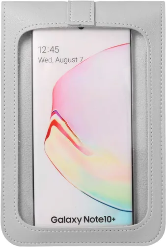 Vista 5 de Bolsos cruzados para teléfono celular, monederos para pantalla táctil con ventana transparente para mujer (gris), Gris