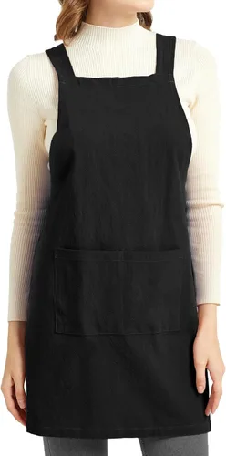 Vista 11 de ELEZAY Delantales para mujer con bolsillos, talla grande, cómodo, espalda cruzada, sin lazo, delantal de lino y algodón Verde