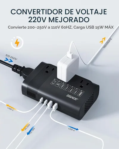 Vista 4 de DOACE Convertidor de voltaje de EE. UU. a Europa para alisador de cabello Negro