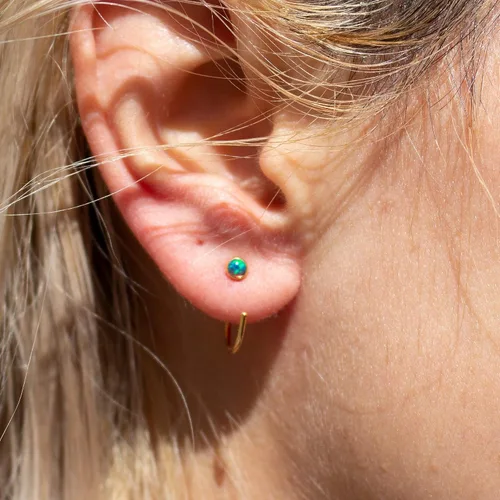 Vista 27 de Half Huggie Gold Hoop Earrings for Girls Women Tiny Cartilage Birthstone Stud Piercing Earring Hypoallergenic Earring Screw Back Dainty Hug Hoops