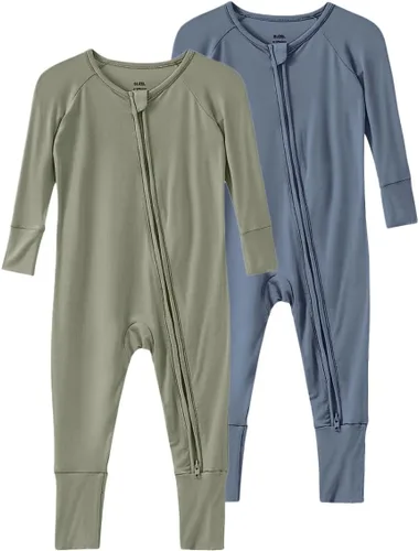 Vista 28 de Pijama de viscosa de bambú sin pies para niños y niñas, pijamas con cremallera para dormir y jugar, mameluco - 0-24 meses