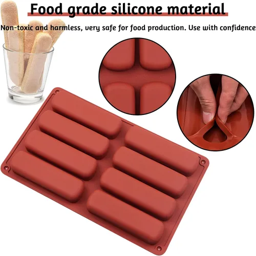 Vista 3 de 2 moldes de silicona para galletas de dedo, 8 cavidades de barras de cereales para hornear, molde de barra de chocolate antiadherente, para Cnady