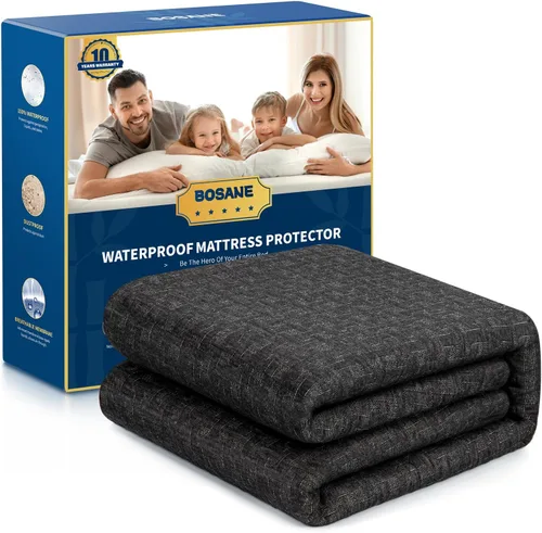 Vista 2 de Protector de colchón King 100% impermeable premium, cubierta de colchón de tela de aire 3D transpirable y refrescante, cubierta de cama suave Negro