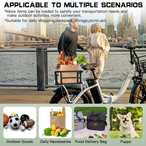 Vista 6 de RAYMACE Cesta trasera para bicicleta con red de carga y forro Cesta grande para bicicleta, montaje perfecto para bicicleta eléctrica