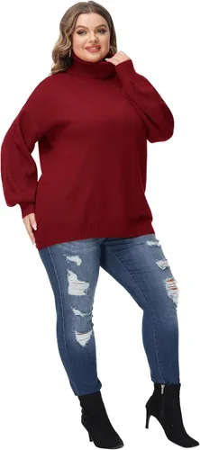 Vista 6 de Suéter de manga larga con cuello alto para mujer, talla grande, tejido grueso, suéter tipo túnica