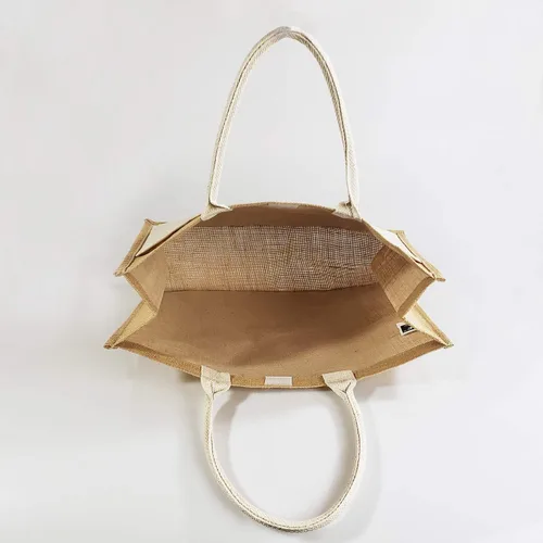 Vista 4 de Bolsas de yute grandes reutilizables y resistentes con bolsillo frontal de lona para bricolaje