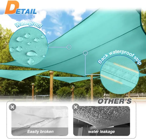 Vista 5 de TANG Toldo impermeable de 10 x 15 pies, para exteriores, bloqueo UV, borde curvado para patio, piscina, pérgola, turquesa