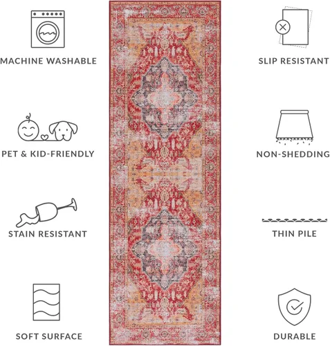 Vista 7 de SAFAVIEH Tucson Collection - Alfombra lavable de 2 pies 6 x 8 pies, resistente al óxido y dorado, antideslizante, ideal para zonas de alto tráfico