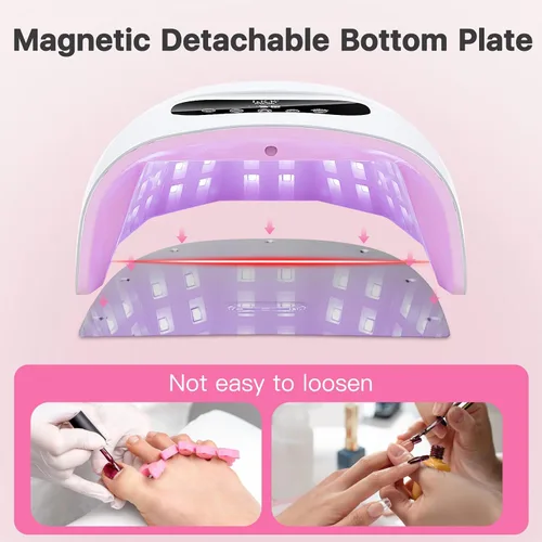 Vista 7 de Lámpara de uñas LED UV, luz UV profesional para uñas de gel con sensor automático y 4 ajustes de temporizador, base magnética, pantalla táctil LCD
