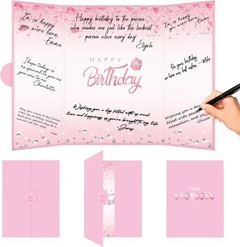 Vista 24 de Crenics Decoraciones de cumpleaños en blanco y negro para mujeres y hombres, libro de invitados creativo alternativo de 45,72 cm x 30,48 cm, gran