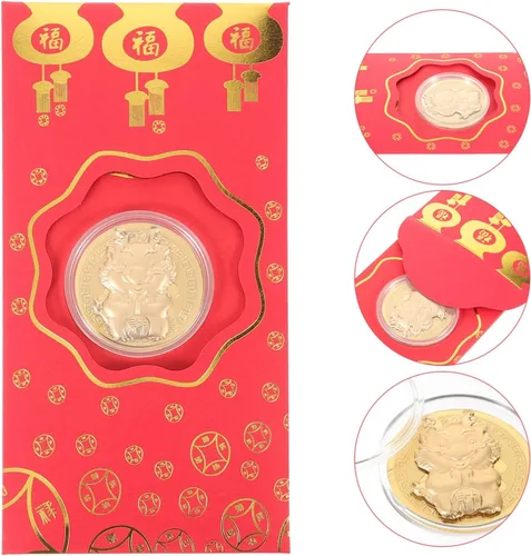 Vista 3 de EXCEART Sobre rojo, 10 unidades de paquetes de dinero rojo chino 2024 con moneda dorada, dragón del zodiaco chino, año nuevo, lunar, Hong Bao