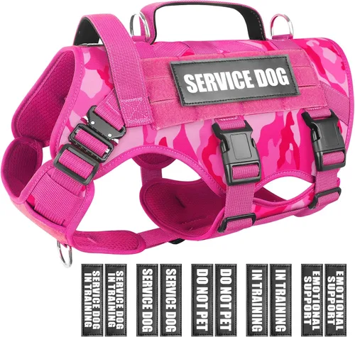 Vista 10 de WINSEE - Arnés tipo chaleco para perro de servicio para perro mediano, chaleco táctico MOLLE con 10 parches para mascotas, arnés resistente sin