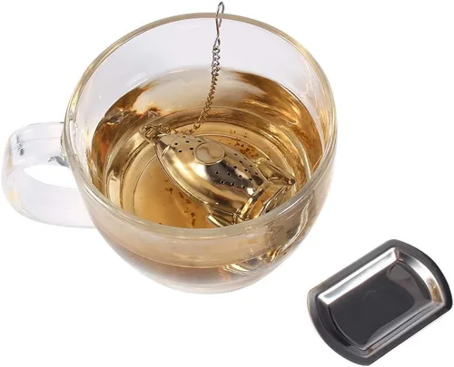 Vista 5 de Colador de té de acero inoxidable en forma de cohete Infusor de té suelto Difusor de intervalo de té con gancho de cadena extendido y bandeja