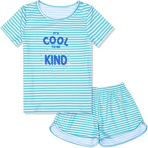 Vista 21 de QPANCY Pijamas de verano para niñas, conjuntos de pijamas de manga corta para dormir de verano