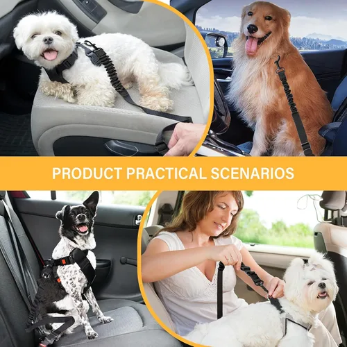 Vista 7 de Cinturón de seguridad retráctil para perro, 1 paquete de arnés elástico ajustable resistente y duradero y giratorio de 360 grados.