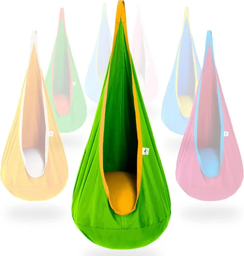 Vista 8 de Hamaca tipo cápsula OUTREE 100% de algodón para niños. Para uso interior y exterior, Azul