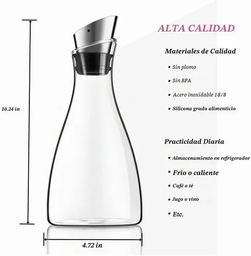 Vista 3 de Purefold - Jarra de vidrio de 44 onzas con tapa de acero inoxidable, jarra para té helado, jarra para jugo, tetera y cafetera, vajilla perfecta