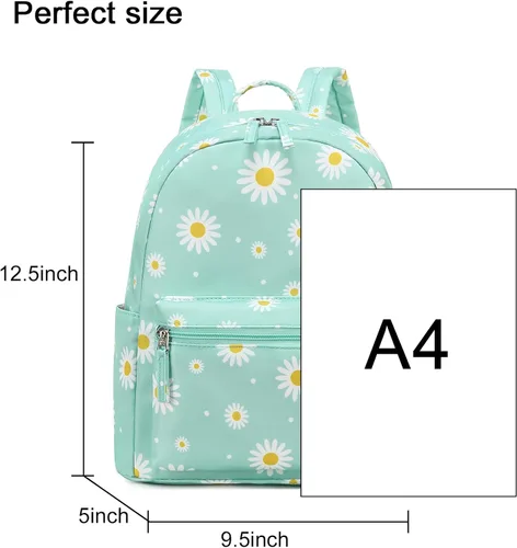 Vista 5 de LEDAOU Mini mochila para niñas, bonita mochila pequeña para mujeres, adolescentes, niños, escuela, viajes, bolso de hombro, Margarita blanca verde