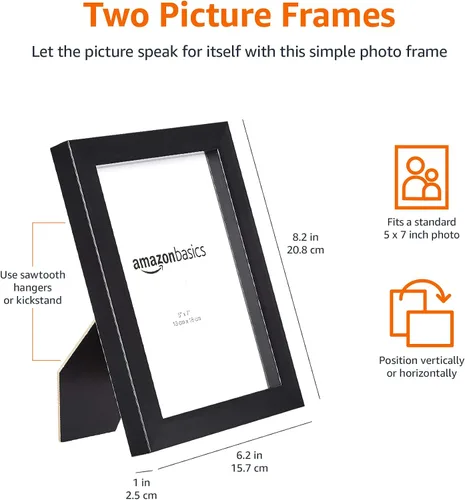 Vista 6 de Amazon Basics Marco rectangular para fotos, 5 x 7 pulgadas, paquete de 2, color negro