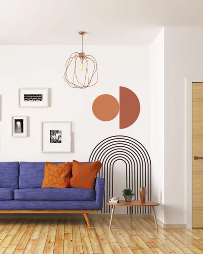 Vista 5 de Murales de arte de pared de arco bohemio grande, calcomanías modernas de terracota para dormitorio, sala de estar, oficina Círculo marrón